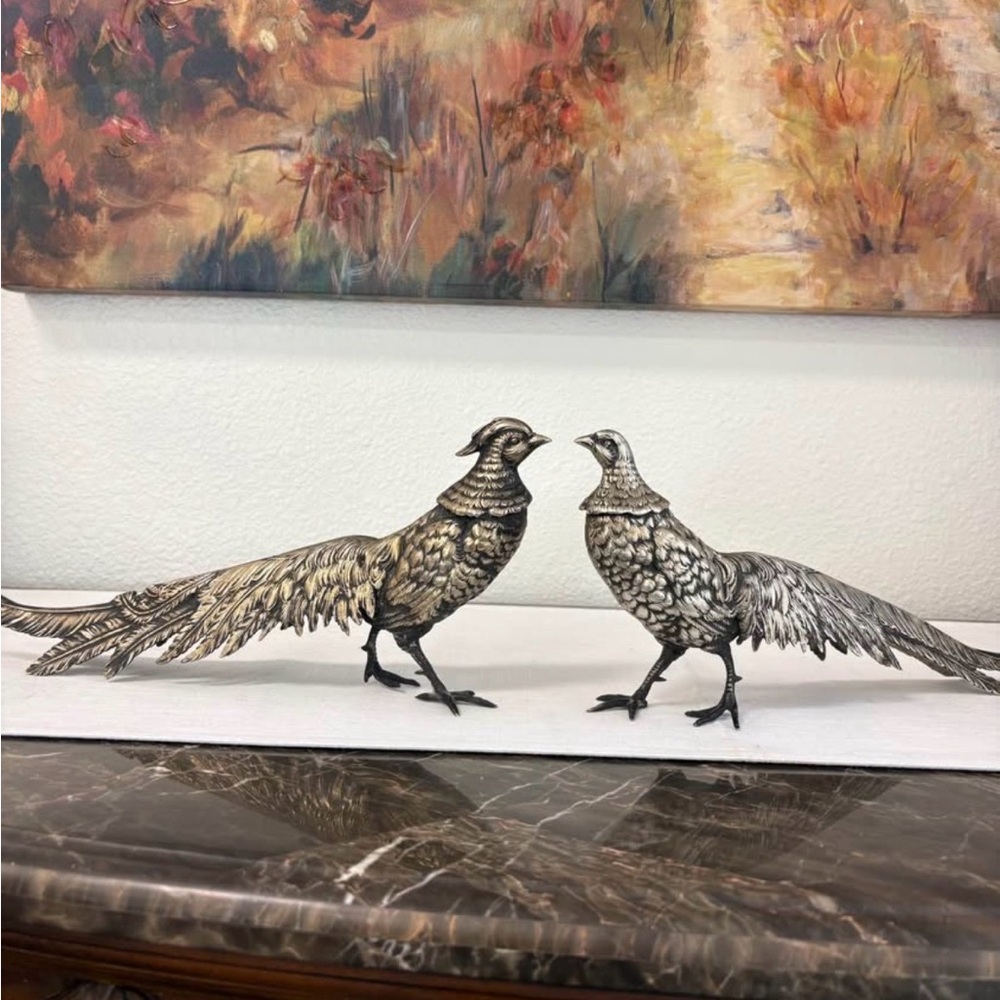 Vintage 800 Sterling Silver Pheasants pair  Italy local pick up 85711 AZ